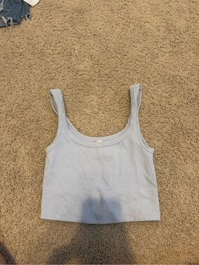 Light Blue Ribbed Scoop Neck Crop Tank Top